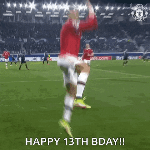 a soccer player is jumping in the air with the words happy 13th bday