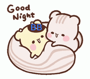 a cartoon of two bears laying on a pillow with the words good night bb on the bottom